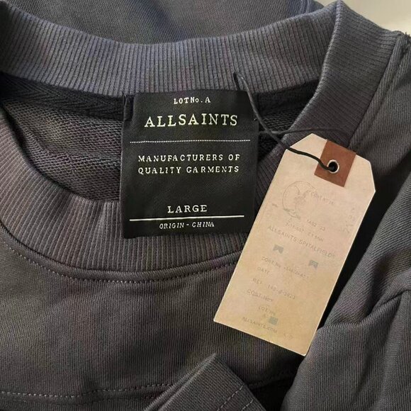 NWT AllSaints Mens Sweatshirt Gray Jumper Sweater Raven Crew Ramskull Top SZ L - Picture 6 of 8